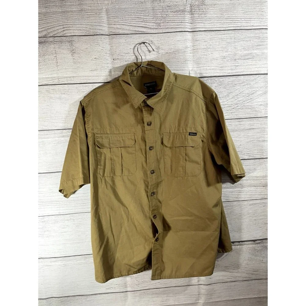 Stanley Men's XL Light Brown Short Sleeve Work Button Up Shirt - Picture 2 of 5